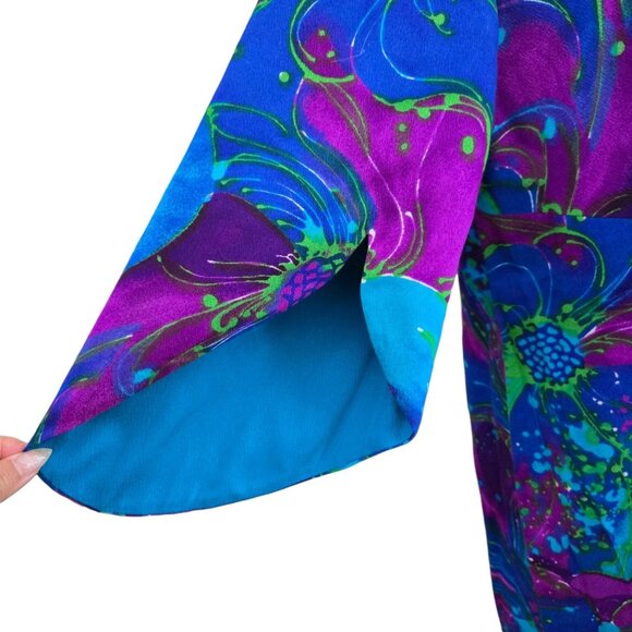 Vintage Hawaiian Togs Bark Cloth Maxi Dress Blue Purple - Picture 3 of 5